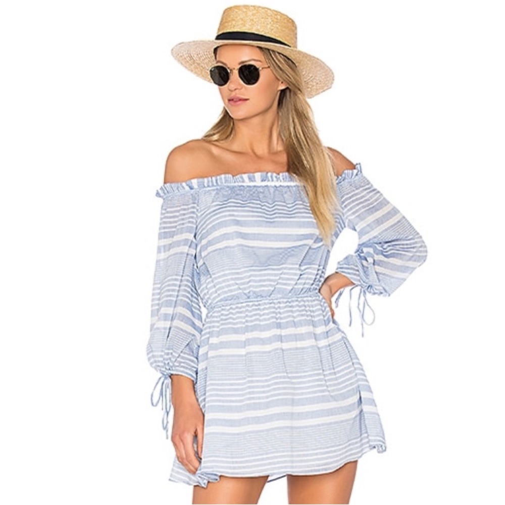 Lovers and Friends Blue Striped Off-Shoulder dress size MEDIUM